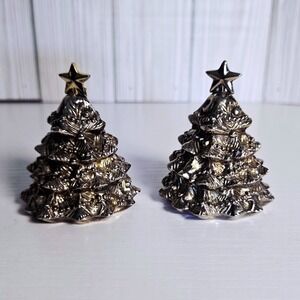 Godinger Silver Plated Christmas Trees Salt and Pepper Shakers